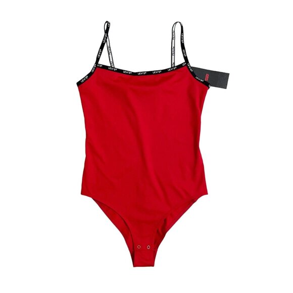 LEVI'S Bodysuit Paige Brilliant Red Bodysuit Branded Contrast Straps Sz XS NWT - Picture 1 of 11